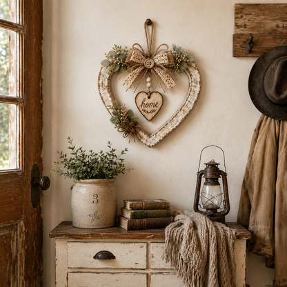 Rustic Farmhouse “Home” Heart Wreath – Ready-to-Hang Country Wall Decor